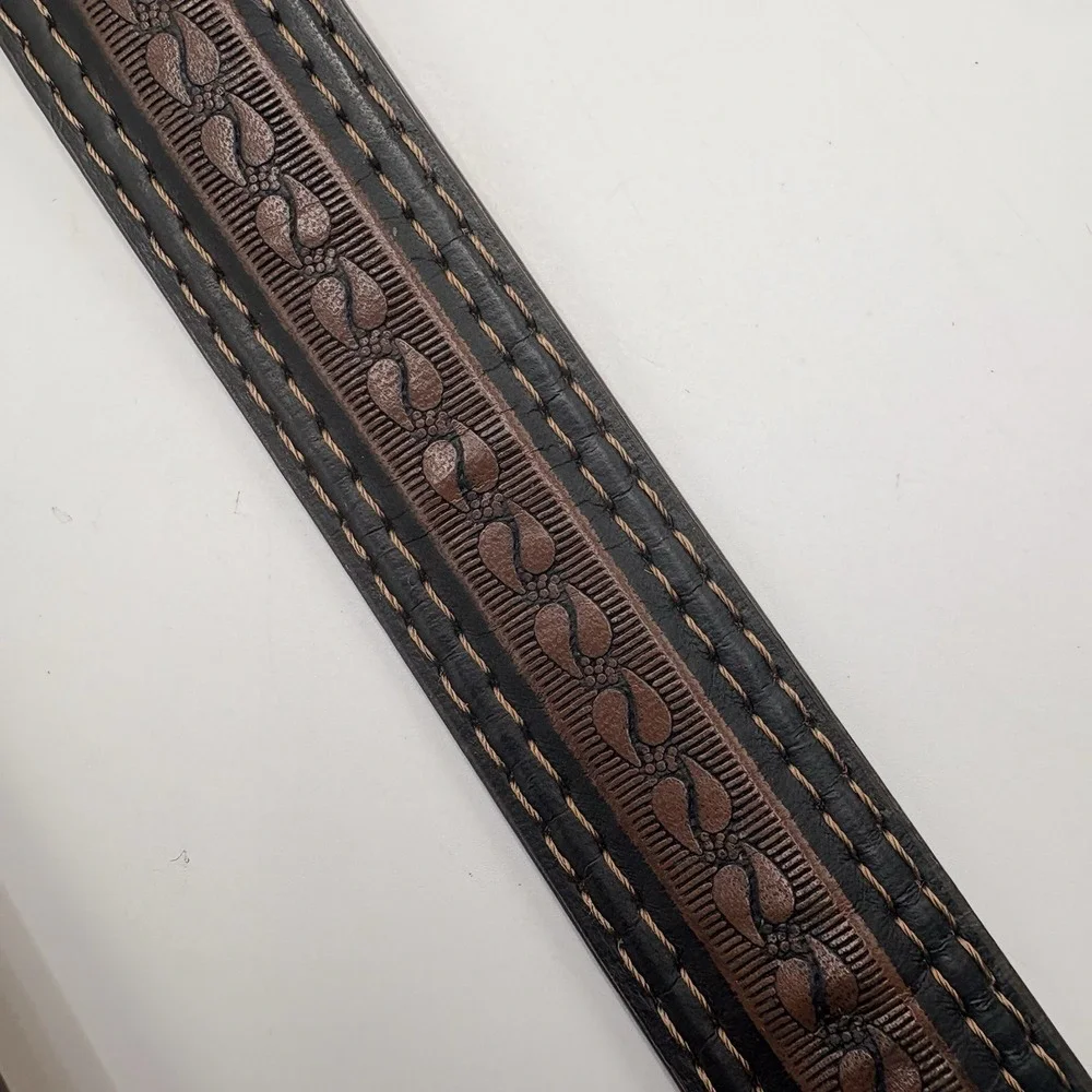 GOLD COAST Embossed Brown Leather Belt Silver Buckle Mens Western Paws 38 XL